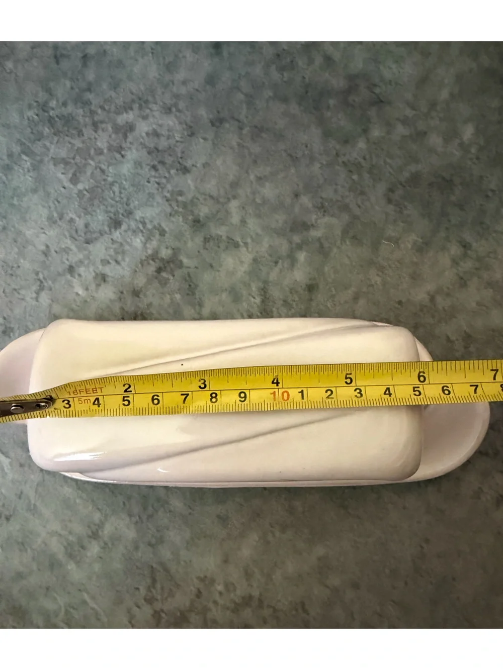 Frankoma White Ceramic Butter Dish with Duck Motif and Blue Bow